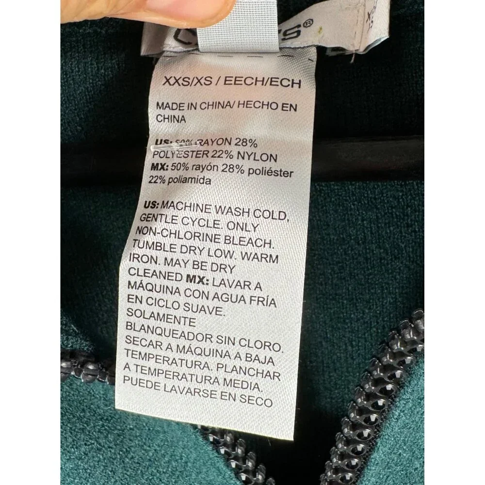 Chicos Embellished Zipper‎ Sweater Ruana Green sz XXS/S - Picture 3 of 9